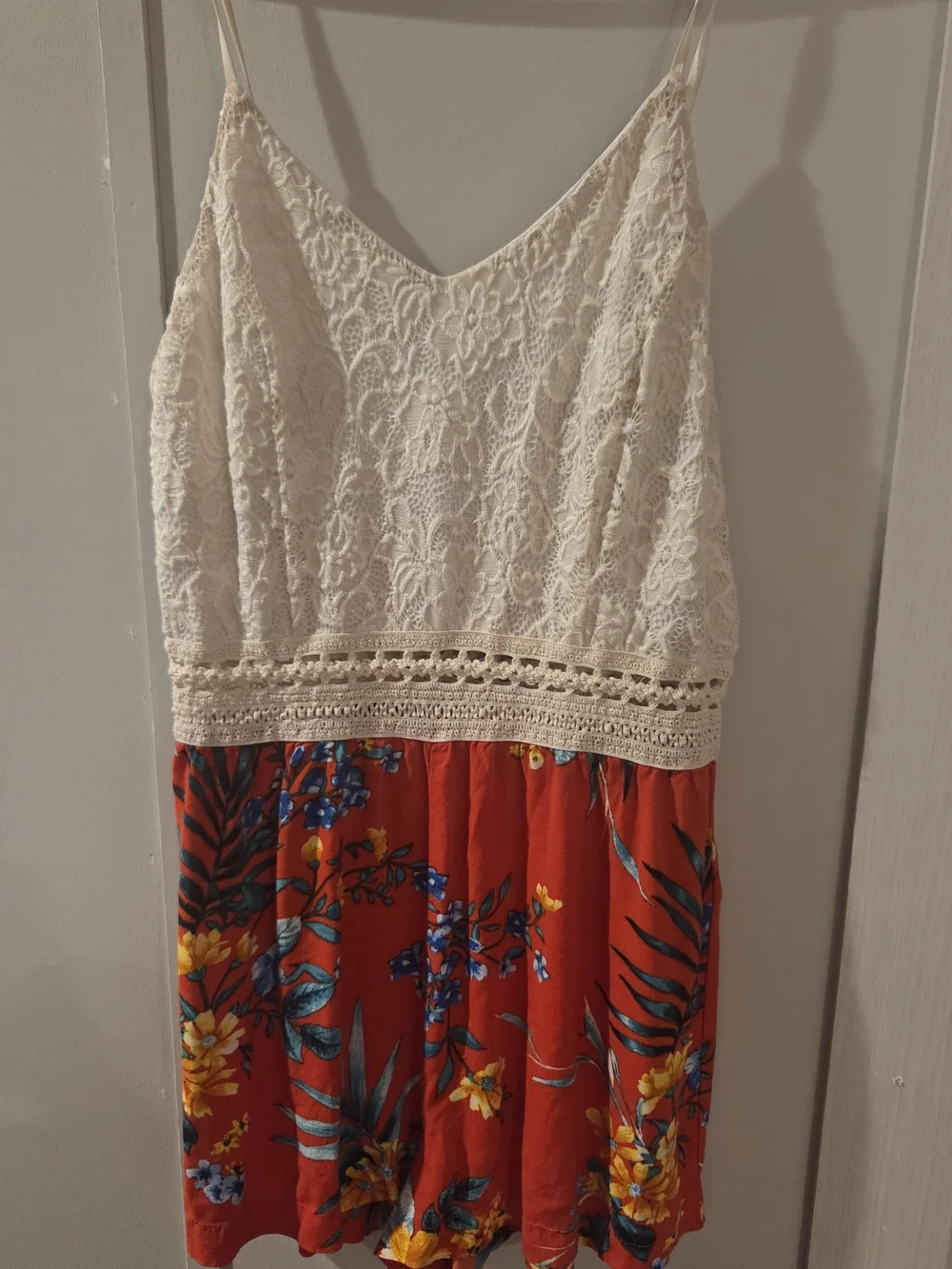 Chocolate Cream Lace Top with Red Floral Jumper
